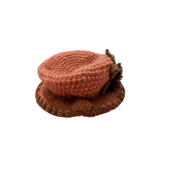 Women\'s Red Brown Floral Circle Faux Fur Crochet Hat main image 7